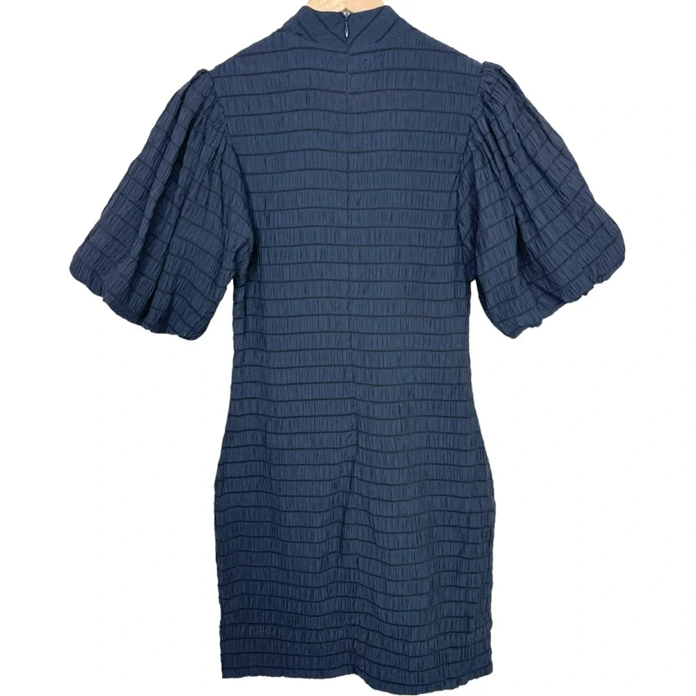 NWT Scotch & Soda Textured Smocked Navy Mini Dress With Voluminous Puff Sleeves - Picture 5 of 15